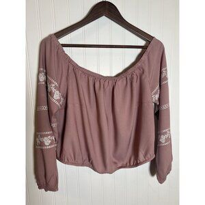 Guess Women’s Embroidered Off Shoulder Cropped Blouse Size XL Coquette
